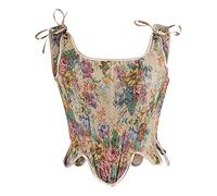 Antermaxier Las mujeres de la vendimia de impresión floral chaleco bordado de flores Patrón apretado cordón Tie-up Tank Bustier Corsé