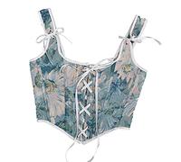 Antermaxier Las Mujeres de la Vendimia de impresión Floral Chaleco Bordado de Flores Patrón Apretado cordón Tie-up Tank Bustier Corsé