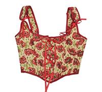 Antermaxier Las mujeres de la vendimia de impresión floral chaleco bordado de flores Patrón apretado cordón Tie-up Tank Bustier Corsé