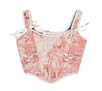 Antermaxier Las mujeres de la vendimia de impresión floral chaleco bordado de flores Patrón apretado cordón Tie-up Tank Bustier Corsé