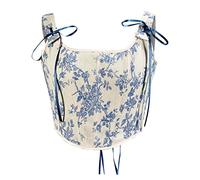 Antermaxier Las Mujeres de la Vendimia de impresión Floral Chaleco Bordado de Flores Patrón Apretado cordón Tie-up Tank Bustier Corsé