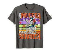 Antes Muerta Que Simple Divertido Español Halloween Camiseta, Hombre, Asfalto, M