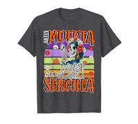 Antes Muerta Que Simple Divertido Español Halloween Camiseta, Hombre, Jaspeado Oscuro, 5XL