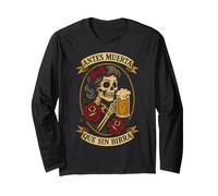 Antes Muerta Que Sin Birra Calavera Cerveza Humor Tatuaje Manga Larga