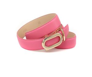 Anthoni Crown Cinturón automático para mujer, 3,5 cm, piel auténtica rosa con patrón de cuadrícula roja, hebilla dorada, acortable, elegante y a la moda, Rosa., 85