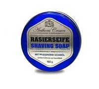 Anthoni Crown Jabón de afeitar sólido, 150 g, lata dura aproximadamente 5 meses, tamaño de viaje, con aceite de sésamo calmante, perfume casi neutro de jabón fresco, aceite de palma sostenible