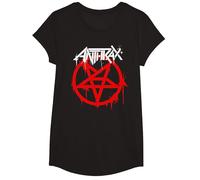 Anthrax Red Pentagram Logo Camiseta, Niñas, Negro, L