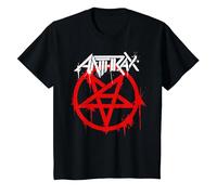 Anthrax Red Pentagram Logo Camiseta, Niños, Negro, 12 años