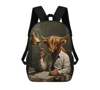 Anthropomorphic Highland Cow Businessman Smoking Mochilas Impresas En 3D Para Niños, Mochila Escolar, Mochila Informal Para Exteriores, Mochila Informal De Moda Para Niños, Lindas Bolsas De Viaje 17in