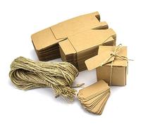ANTHYTA 50 PCS Cajas para Regalo Kraft con 50 Cuerdas de Cáñamo Caja Carton Pequeña con 50 Etiquetas Cajas de Papel Kraft Cuadradas Cajas de Cartón Kraft Cajas de Papel Kraft de Caramelo Regalo