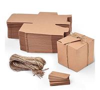 ANTHYTA 50PCS Cajas para Regalo Kraft con 50 Cuerdas de Cáñamo Caja Carton Pequeña con 50 Etiquetas Cajas de Papel Kraft Cuadradas Cajas de Cartón Kraft Cajas de Papel Kraft de Caramelo Regalo 7x7x7cm