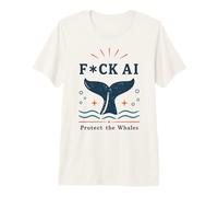 Anti AI Ballena Protesta Retro Activista Océano Humor Camiseta Premium