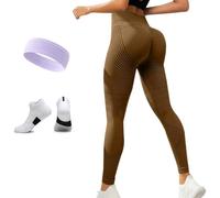 Anti Cellulite 3D Compression Leggings for Women, High Waist Butt Lifting Slimming Gym Workout Legging (Coffee Brown,L)