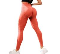 Anti Cellulite Compression 3D Leggings for Women, Butt Lifting Tummy Control, High Waisted Resistance Band. Seamless Ladies Leggings,Running Gym Yoga Clothes Pants (Orange-Red,s)