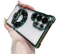 Anti-Fall Four Corners Magnetic Phone Case with Invisible Ring Stand,Transparent Slim Phone Case For Samsung S25 Ultra, S24, S23, S22 Series (Green,S25)