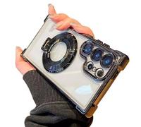 Anti-Fall Four Corners Magnetic Phone Case with Invisible Ring Stand,Transparent Slim Phone Case For Samsung S25 Ultra, S24, S23, S22 Series (Black,S25Ultra)