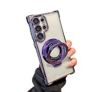 Anti-Fall Phone Case with Invisible Ring Stand for Samsung, Electroplated Magnetic Stand Mobile Phone Cases for Samsung,Four Corners Airbag Ultra Thin Case (Purple,S23Ultra)