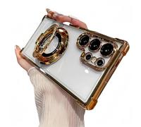 Anti-Fall Phone Case with Invisible Ring Stand for Samsung, Electroplated Magnetic Stand Mobile Phone Cases for Samsung,Four Corners Airbag Ultra Thin Case (Gold,S23Ultra)