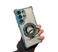 Anti-Fall Phone Case with Invisible Ring Stand for Samsung, Electroplated Magnetic Stand Mobile Phone Cases for Samsung,Four Corners Airbag Ultra Thin Case (Green,S23Ultra)