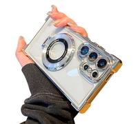 Anti-Fall Phone Case with Invisible Ring Stand for Samsung Galaxy S25 Ultra, Four Corners Anti-Drop Magnetic Electroplated Transparent Foldable Bracket Protective Cover (S25Uitra,Silver)