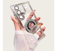 Anti-Fall Phone Case with Invisible Ring Stand for Samsung Galaxy S25 Ultra, Four Corners Anti-Drop Magnetic Electroplated Transparent Foldable Bracket Protective Cover (S23Uitra,Transparent)