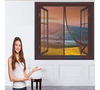 Anti Mosquito Insecto Mosquitera 156 x 124 cm Mosquitera Magnética Ventana Cierra Automáticamente sin Taladrar Instalacin Fcil Cortina Malla Resistente para Puerta Ventana, Marrón