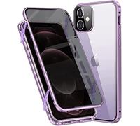 Anti Peeping Funda Compatible para iPhone 14 Pro Max, Funda Antiespía Adsorción Magnética Metal Bumper Cover 360 Protectora, Anti-Spy Protección privacidad Vidrio Templado Anti Peep Carcasa,Morado