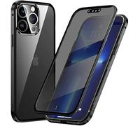 Anti Peeping Funda Compatible para iPhone 15 Pro, Funda Antiespía Adsorción Magnética Metal Bumper Cover 360 Protectora, Anti-Spy Protección privacidad Vidrio Templado Anti Peep Carcasa,Negro
