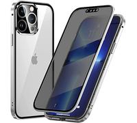 Anti Peeping Funda Compatible para iPhone 15 Pro, Funda Antiespía Adsorción Magnética Metal Bumper Cover 360 Protectora, Anti-Spy Protección privacidad Vidrio Templado Anti Peep Carcasa,Plata