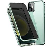 Anti Peeping Funda Compatible para iPhone 16 Pro, Funda Antiespía Adsorción Magnética Metal Bumper Cover 360 Protectora, Anti-Spy Protección privacidad Vidrio Templado Anti Peep Carcasa,Verde