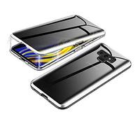 Anti-pío Carcasa para Samsung Galaxy Note 9 Funda Antiespía Adsorción Magnética 360 Grados Anti-Spy Protección privacidad Vidrio Templado Frontal y Posterior Anti Peep Case Metal Flip Cover,Plata