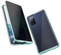 Anti-pío Carcasa para Samsung Galaxy S20 FE Funda Antiespía Adsorción Magnética 360 Grados Anti-Spy Protección privacidad Vidrio Templado Frontal y Posterior Anti Peep Case Metal Flip Cover,Verde