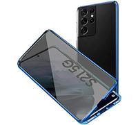 Anti-pío Carcasa para Samsung Galaxy S21 5G Funda Antiespía Adsorción Magnética 360 Grados Anti-Spy Protección privacidad Vidrio Templado Frontal y Posterior Anti Peep Case Metal Flip Cover,Azul