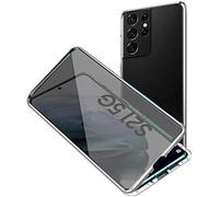 Anti-pío Carcasa para Samsung Galaxy S21 5G Funda Antiespía Adsorción Magnética 360 Grados Anti-Spy Protección privacidad Vidrio Templado Frontal y Posterior Anti Peep Case Metal Flip Cover,Plata