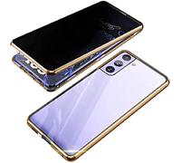 Anti-pío Carcasa para Samsung Galaxy S21 5G Funda Antiespía Adsorción Magnética 360 Grados Anti-Spy Protección privacidad Vidrio Templado Frontal y Posterior Anti Peep Case Metal Flip Cover,Oro
