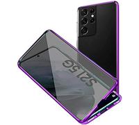 Anti-pío Carcasa para Samsung Galaxy S21 + Plus 5G Funda Anti espía Adsorción Magnética 360 Grados Anti-Spy Protección Privacidad Vidrio Templado Anti Peep Case Metal Flip Cover,Púrpura