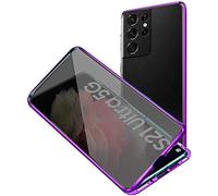Anti-pío Carcasa para Samsung Galaxy S21 Ultra 5G Funda Antiespía Adsorción Magnética 360 Grados Anti-Spy Protección Privacidad Vidrio Templado Frontal y Posterior Anti Peep Case Flip Cover,Púrpura