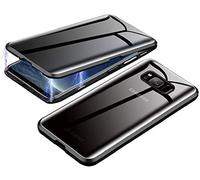 Anti-pío Carcasa para Samsung Galaxy S8+/S8 Plus Funda Antiespía Adsorción Magnética 360 Grados Anti-Spy Protección Privacidad Vidrio Templado Frontal y Posterior Anti Peep Case Metal Flip Cover,Negro