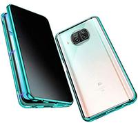 Anti-pío Carcasa para Xiaomi Mi 10T Lite 5G Funda Antiespía Adsorción Magnética 360 Grados Anti-Spy Protección Privacidad Vidrio Templado Frontal y Posterior Anti Peep Case Metal Flip Cover,Verde