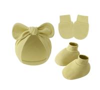 Anti Scratch Baby Bowknothut Guantes Y Cubiertas para los Pies Set Algodón Suave Recién Nacido Guantes Unisex Con Turbante Sombrero Calcetines Transpirables Conjunto de Accesorios para Bebé, Matcha