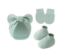 Anti Scratch Baby Bowknothut Guantes Y Cubiertas para los Pies Set Algodón Suave Recién Nacido Guantes Unisex Con Turbante Sombrero Calcetines Transpirables Conjunto de Accesorios para Bebé, Color