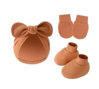 Anti Scratch Baby Bowknothut Guantes Y Cubiertas para los Pies Set Algodón Suave Recién Nacido Guantes Unisex Con Turbante Sombrero Calcetines Transpirables Conjunto de Accesorios para Bebé, Color