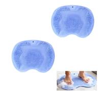 Anti-Slip Silicone Massage Bath Mat - Dual Back & Foot Scrubber for Shower, Secure Suction for Seniors & All (Blue)