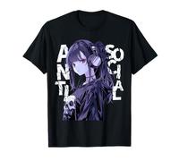 Anti Social Grunge Anime Chica Con Auriculares Emo Estética Camiseta