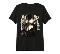 Anti Social Soft Grunge Anime Chica con Auriculares EMO Goth Camiseta Premium