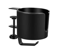 Anti-Spill Desk Cup Holder, Clamp- Coffee Organizer, 15×11×13cm Workstation Office Coffee, Tableside Accessory, Rotatable Headphone Hanger for Desk, Aluminum Alloy, Resin