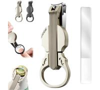Anti-Splash Nail Clippers with Magnifying Glass,2-in-1 Stainless Steel Bottle Opener with Glass File,Multi-Functional Detachable Violin-Shape Nail Clipper for Fingernails & Toenails (Champagne)