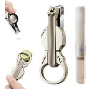 Anti-Splash Nail Clippers with Magnifying Glass, 3-in-1 Multi-Functional Violin-Shape Design Clipper and Bottle Opener, Detachable Stainless Steel Tool for Elderly Toenails Care (Champagne)