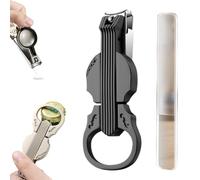 Anti-Splash Nail Clippers with Magnifying Glass, 3-in-1 Multi-Functional Violin-Shape Design Clipper and Bottle Opener, Detachable Stainless Steel Tool for Elderly Toenails Care (Black)