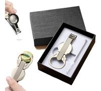 Anti-Splash Nail Clippers with Magnifying Glass, 3-in-1 Multi-Functional Violin-Shape Design Clipper and Bottle Opener, Detachable Stainless Steel Tool for Elderly Toenails Care (Champagne with Box)